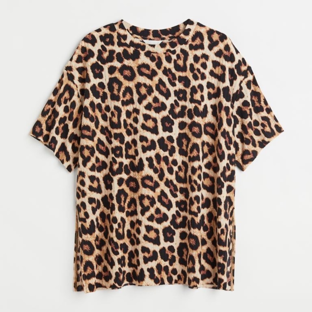 Ribbed Leopard Print Tunic/T-Shirt from H&M